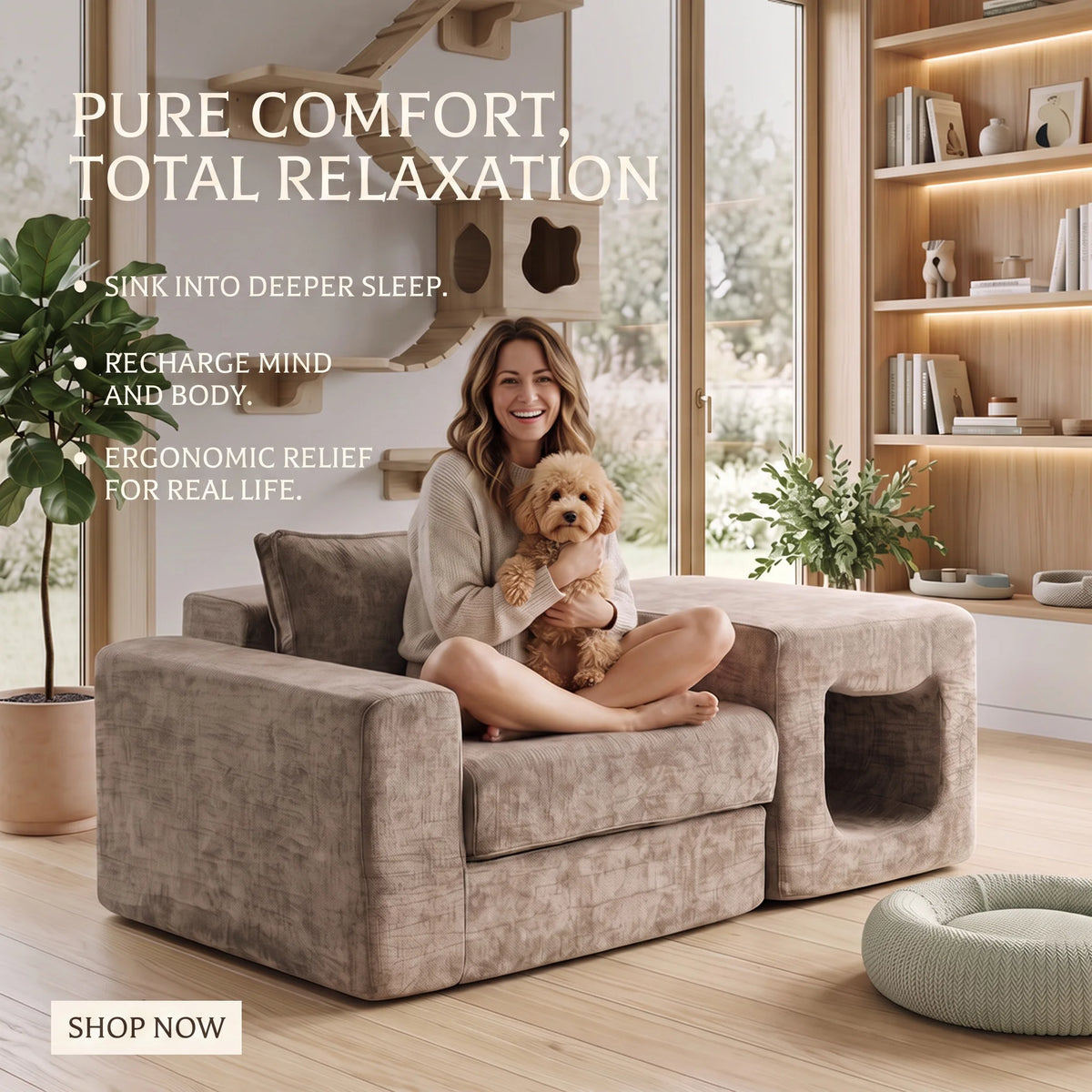 US Local Stock Compressed Modular Chenille Sofa Built‑in Pet Cave No Assembly Pet‑Friendly Couch For Living Room Apartment Small Space