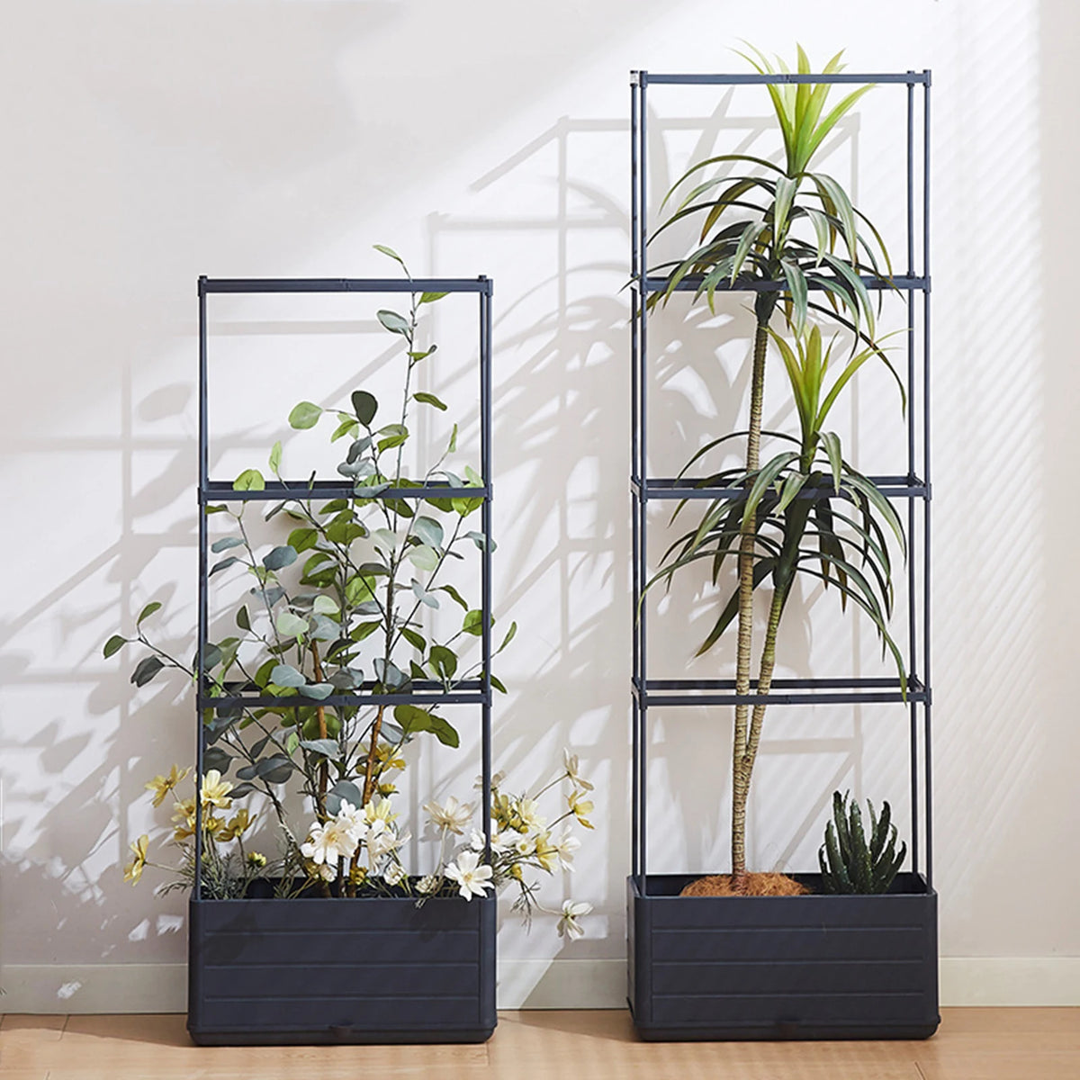 Raised Garden Bed Planter Box with Trellis Self-Watering Plant Support Planter for Climbing Vegetables Plants Outdoor Patio