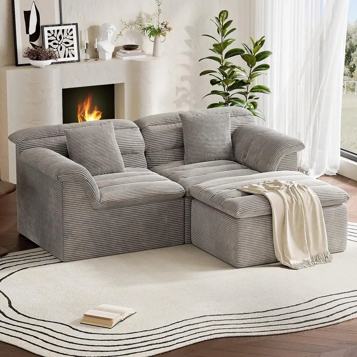 81" L-Shaped Sofa with Ottoman, Boneless Cloud Couch for Living Room, Apartment, No Assembly Required