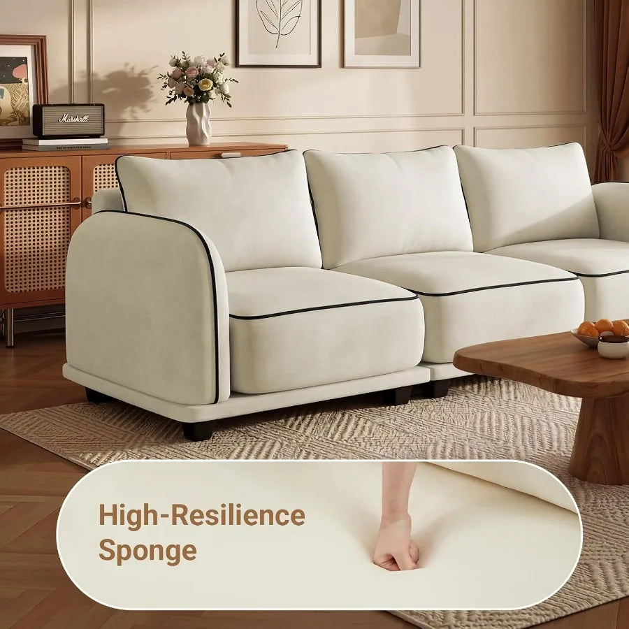 104 Inch L Shaped Oversized Cloud Chenille Sofa 4 Seater Modular Sectional Couch Movable Ottoman 3 Back Pillows Beige Multi Scen