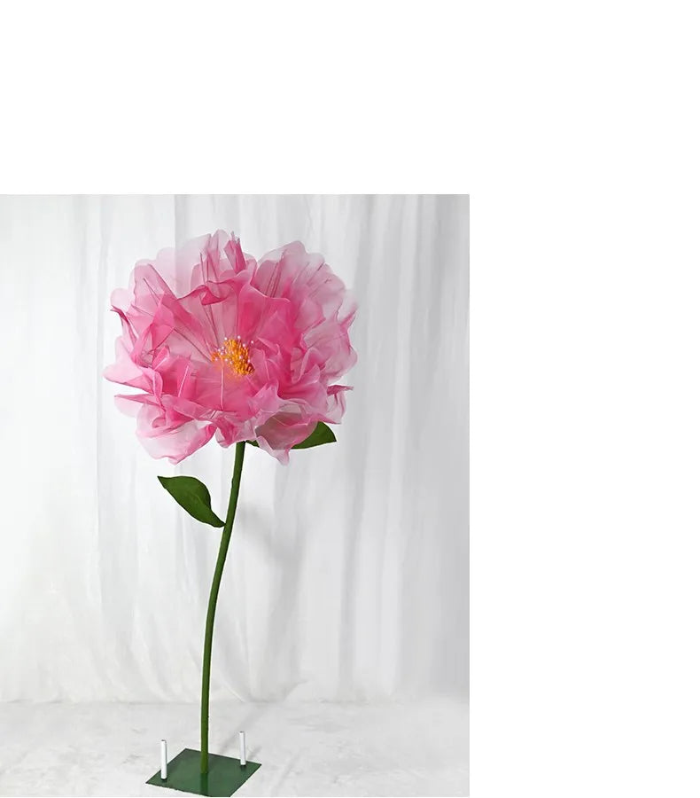 Artificial Realistic Silk Poppy Pink Large Flower Head Home Party Decoration Layered Fluffy Petals Floor Display Fake Flowers 