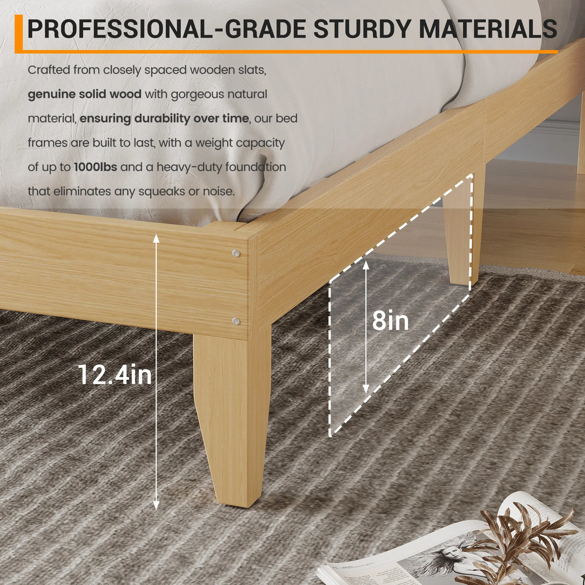 Modern Queen Platform Bed Frame with Natural Rattan Headboard, LED Lighting, 8" Storage, Sturdy Wooden Slats, Noise-Free Design, Easy Assembly, No Box Refresh Required