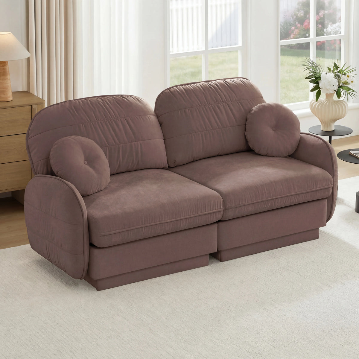 Chenille Loveseat Sofa 2-Seater Cloud Sofa with Round Pillows, Deep Seat Sofa Couch For Living Room