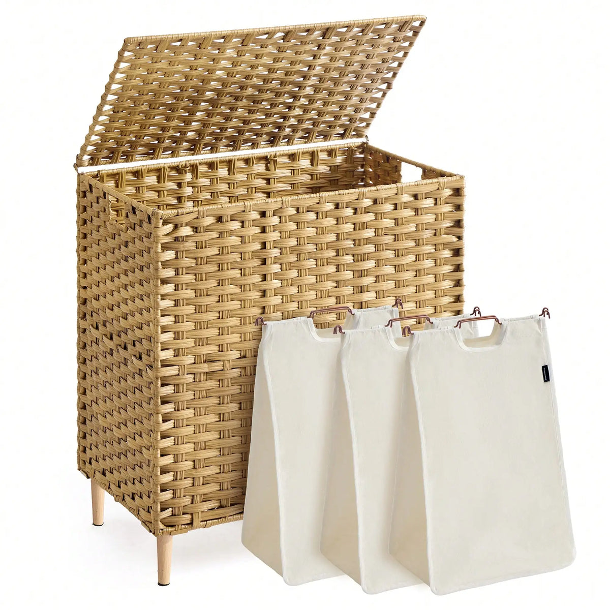 Laundry Hamper With Lid, 42.2 Gal (160L) PE Rattan Laundry Basket With Removable Washable Liners, For Bedroom & Living Room