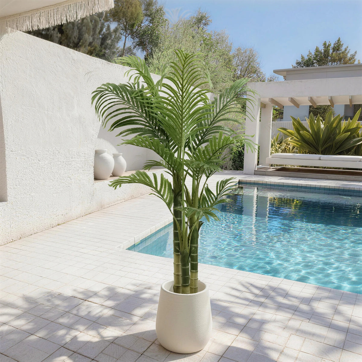 4/5/6FT Artificial Areca Palm Tree with White Pot, 3-Trunk Faux Tropical Palm Plant, Realistic Indoor Fake Tree for Home Office Living Room Decor