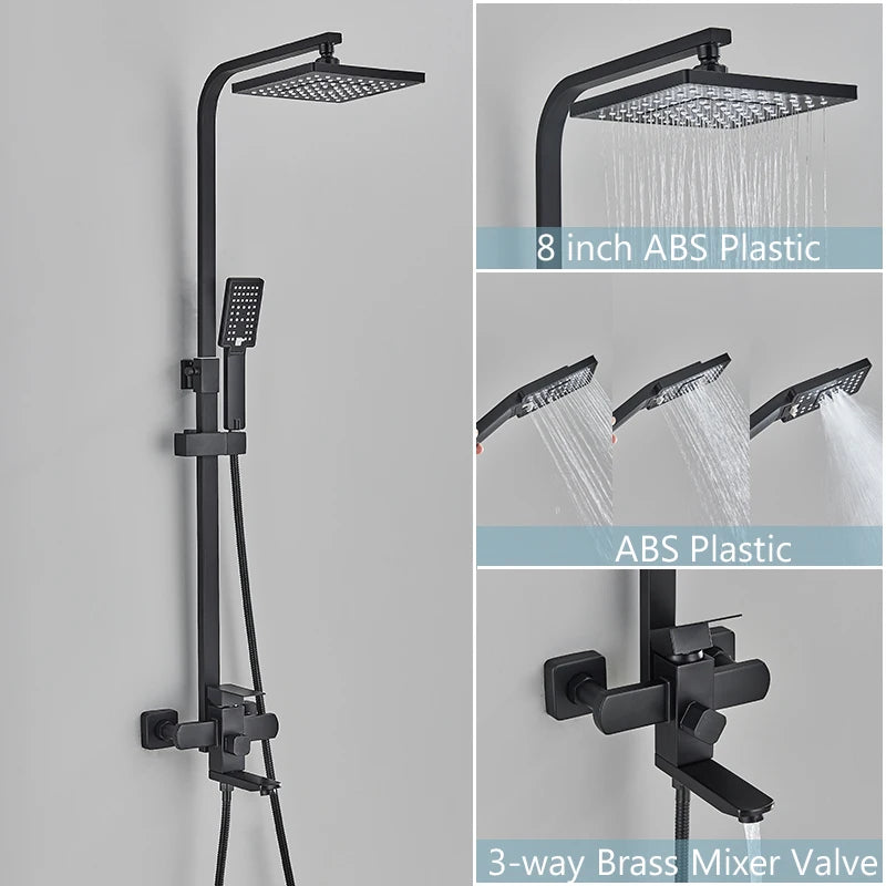Brushed Gold Bathroom Shower Faucet Set Brass Bath Faucet Rainfall Shower Head Wall Mounted Bathtub Shower Mixer Tap System