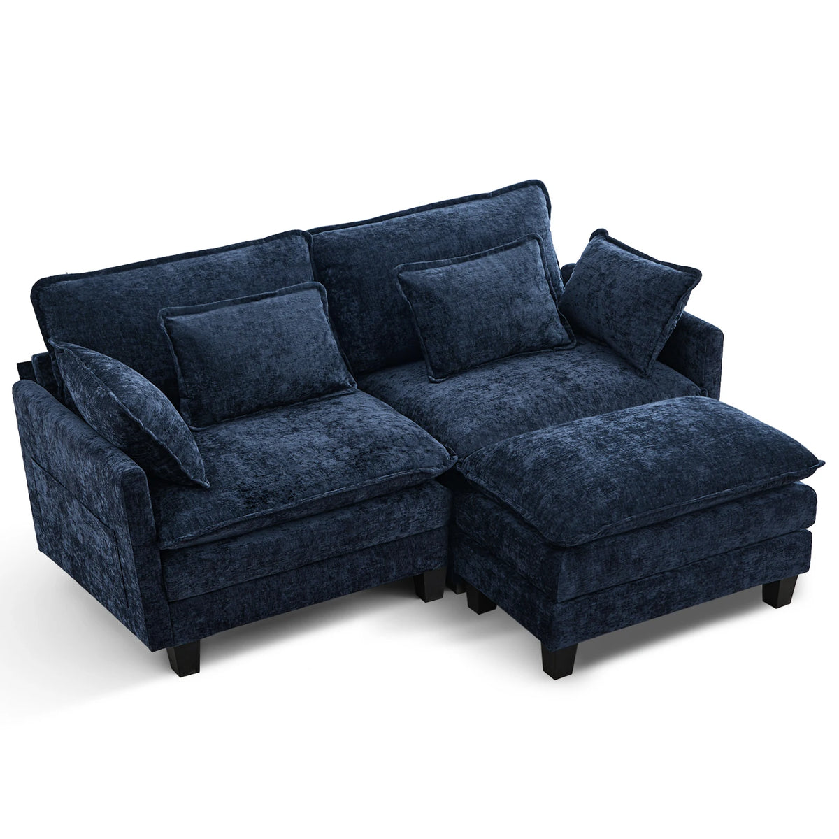 TCGBKAF 77.6 inch L Shape Cloud Couch, 2-Seater Chenille Modular Sectional Sofa with Ottoman, Deep Seat Upholstered Sofa with Pillows for Home Living Room Apartment
