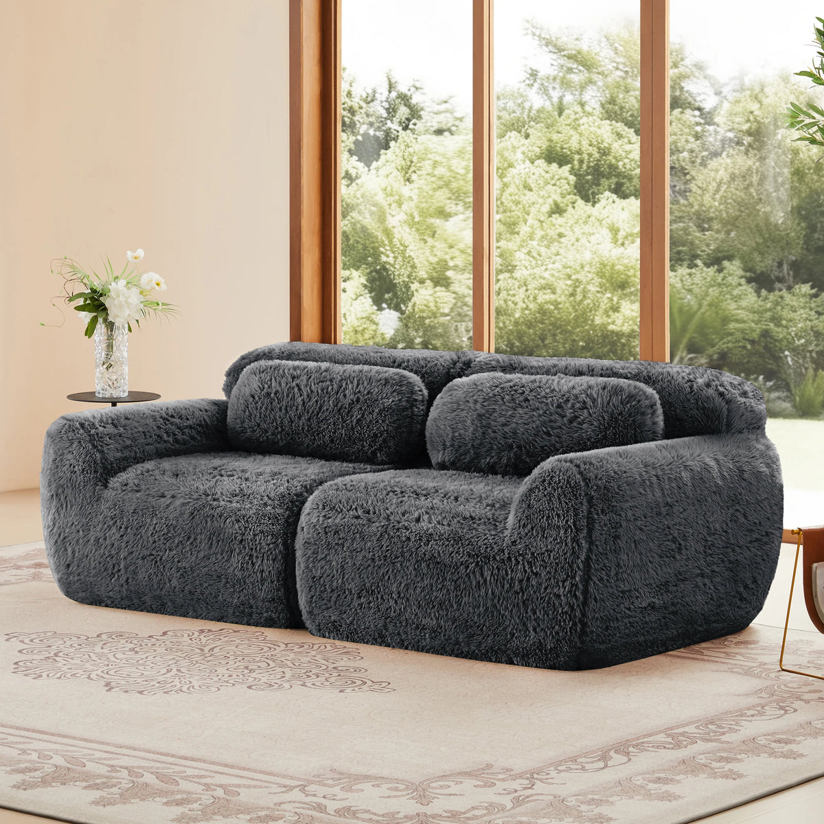 2-Seater Modular Sectional Sofa, 40" Plush Fabric Couch with Non-Slip Base, 32D High Density Sponge No Assembly Required with Throw Pillows for Living Room, Gray