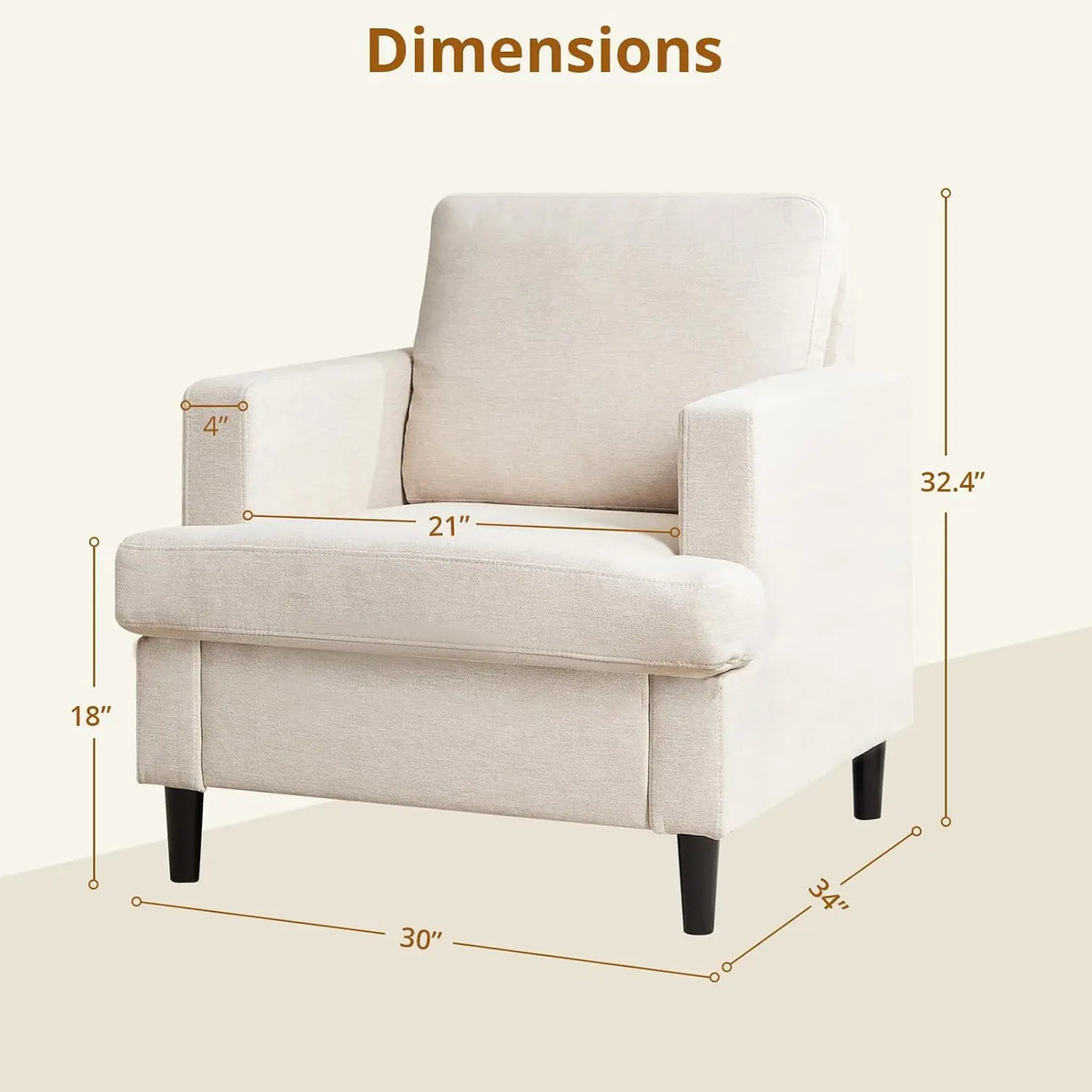 Mid-Century Modern Accent Chair Linen Fabric Reading Armchair Deep Seat High-Density Foam Solid Wood Legs, Comfy Chair for Small Space, Apartment