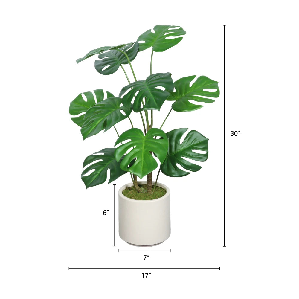 30'' Artificial Monstera Deliciosa Plant with White Pot, 2 pcs / Set