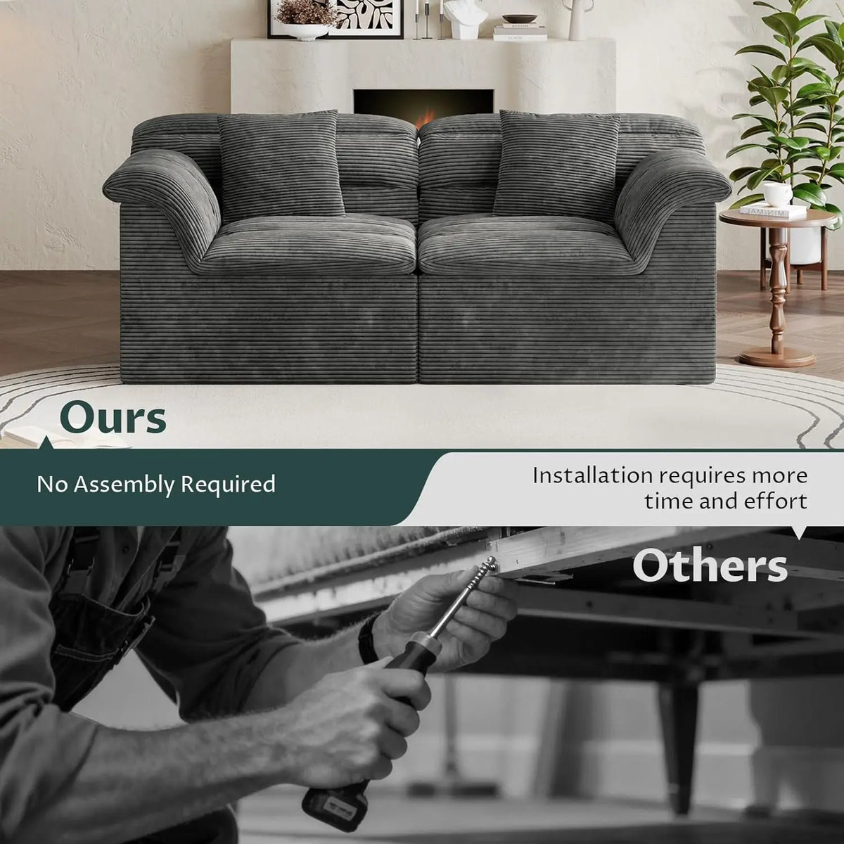 81" L-Shaped Sofa with Ottoman, Boneless Cloud Couch for Living Room, Apartment, No Assembly Required