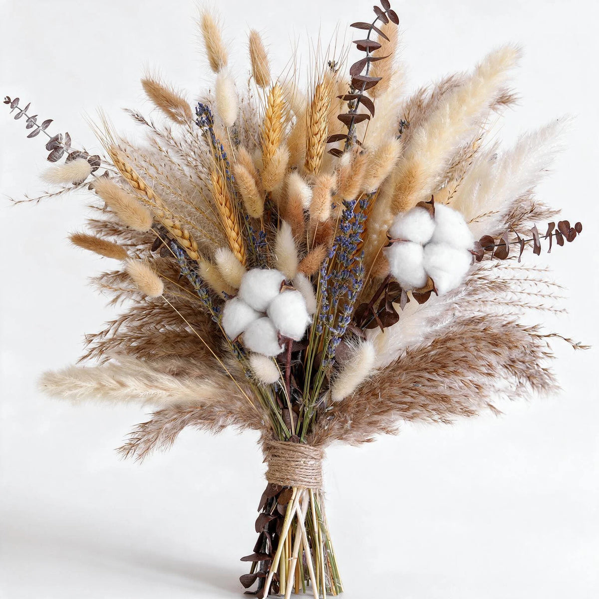 84PCS Pampas Grass Bouquet 17.5in Mixed Dried Flowers Cotton Wheat Stalks Dried Lavender Bunny Tails Eucalyptus Farmhouse Rustic Boho Home Wedding Thanksgiving Fall Decor Table Centerpiece Vase Filler Vase Not Included
