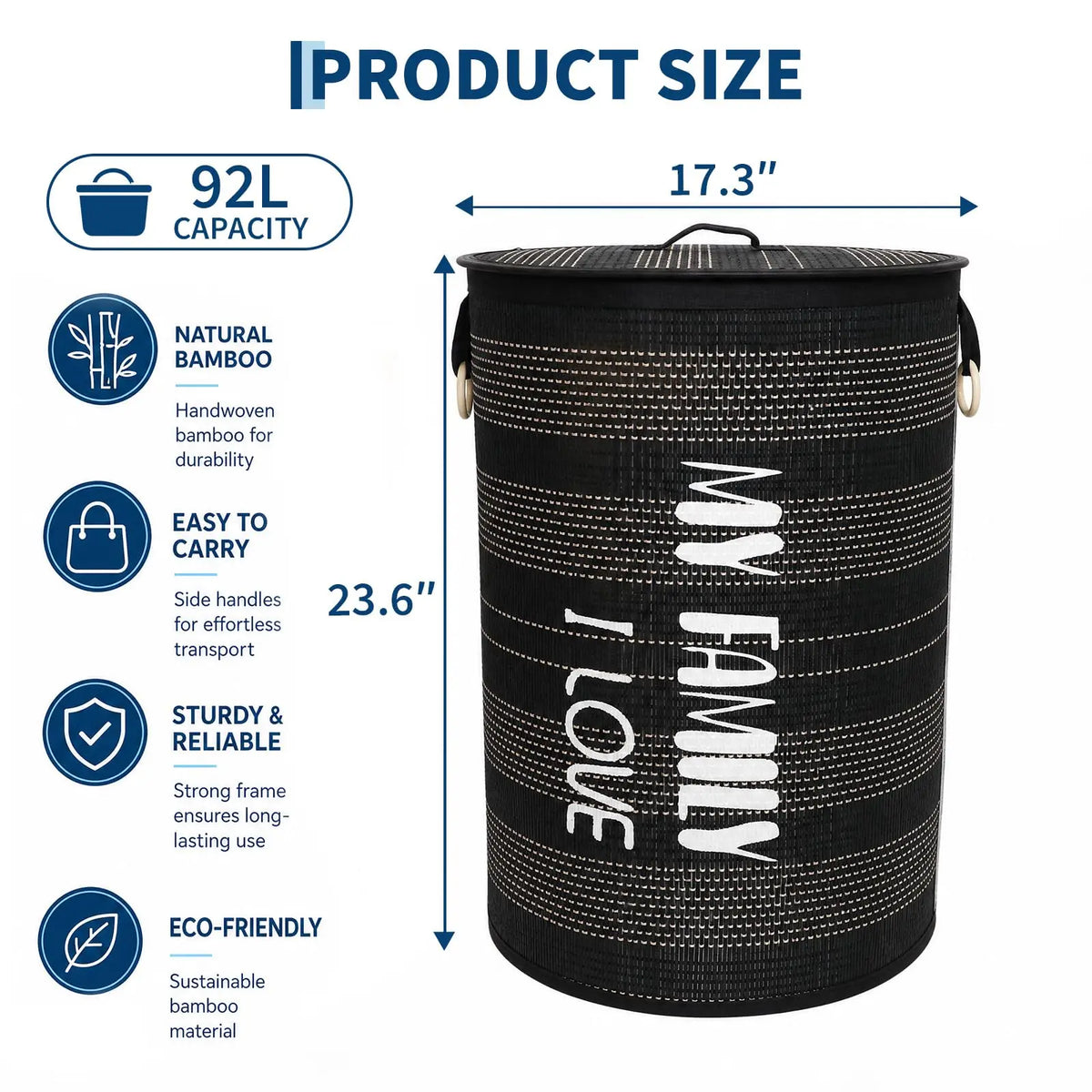 Laundry Hamper With Lid 22 Gallon 100L Foldable Laundry Basket Reinforced Handles Unique Modern Design Fabric Edging For Bedroom Bathroom Laundry Room