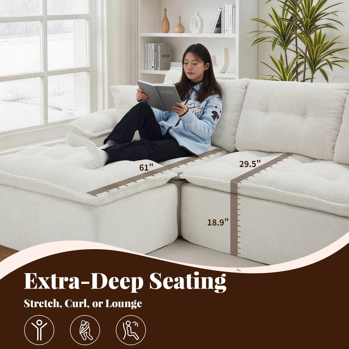 110" Modern L Shape Boneless Cloud Sectional Sofa, Chenille Deep Seat Modular Couch with Ottoman, No Assembly Needed