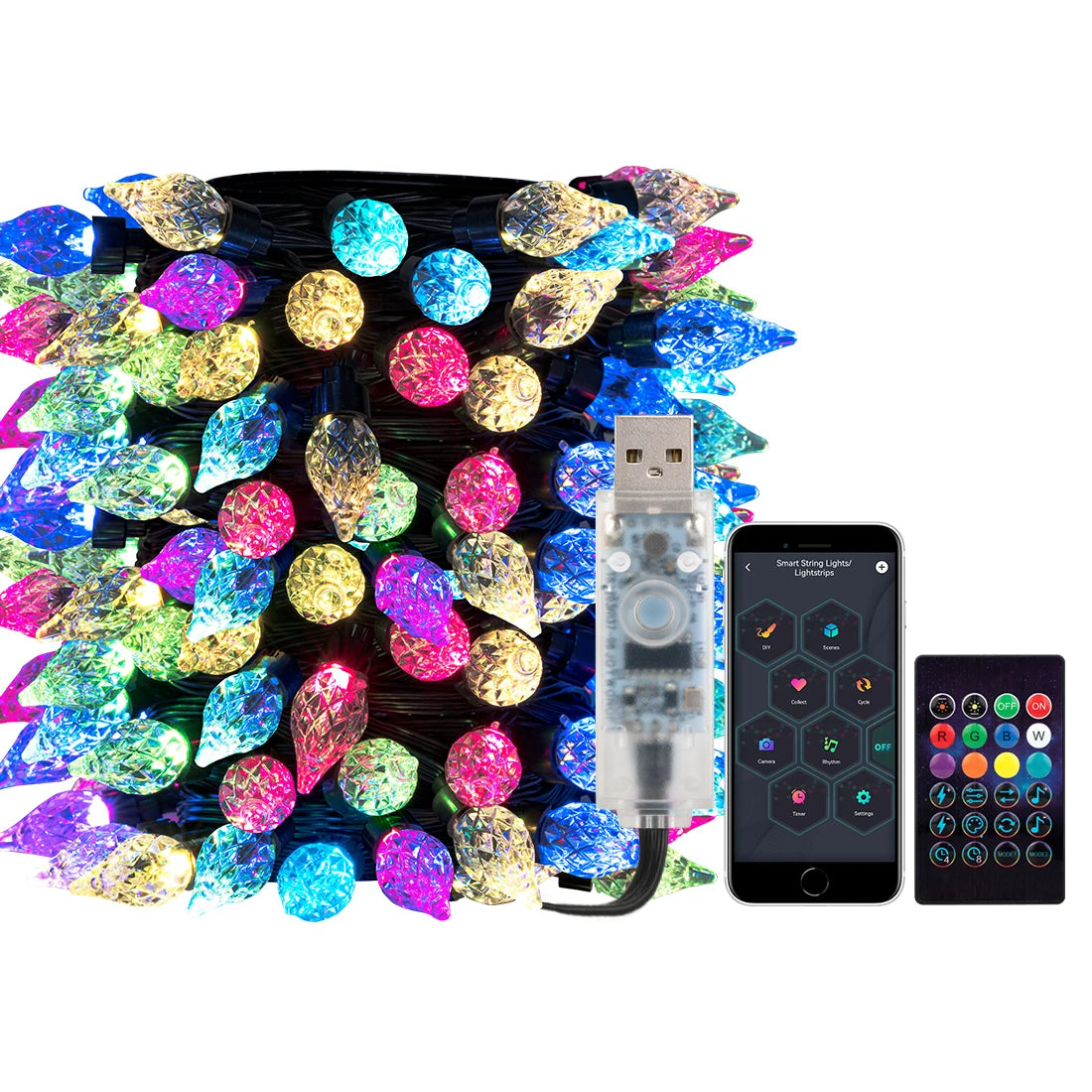 USB Christmas Lights String WS2812B RGB Dream Color Birthday Decoration Party Star Strawberry Lights Room USB App Remote Light