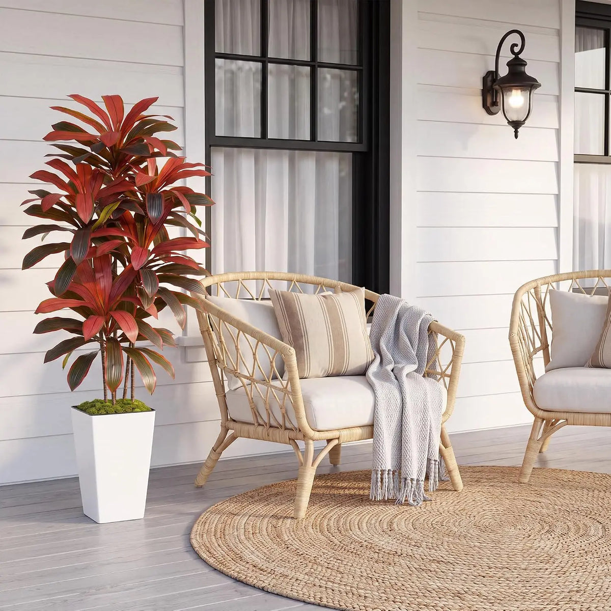 Artificial Dracaena Tree With White Tall Planter Fake Plants Faux Tree For Home Decor Living Room Office Entryway