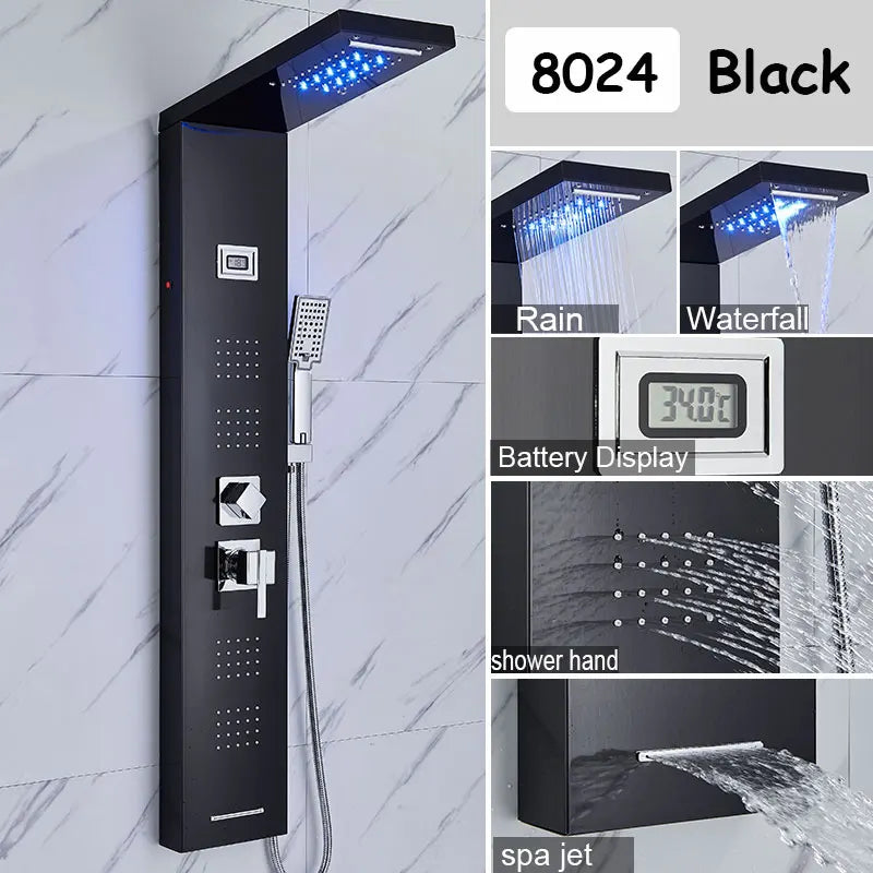 Bathroom Shower Panel LED Light Bathroom Faucet Hot & Cold Rainfall Mixer Tap Modern Bathroom Faucet Shower Column For Bath