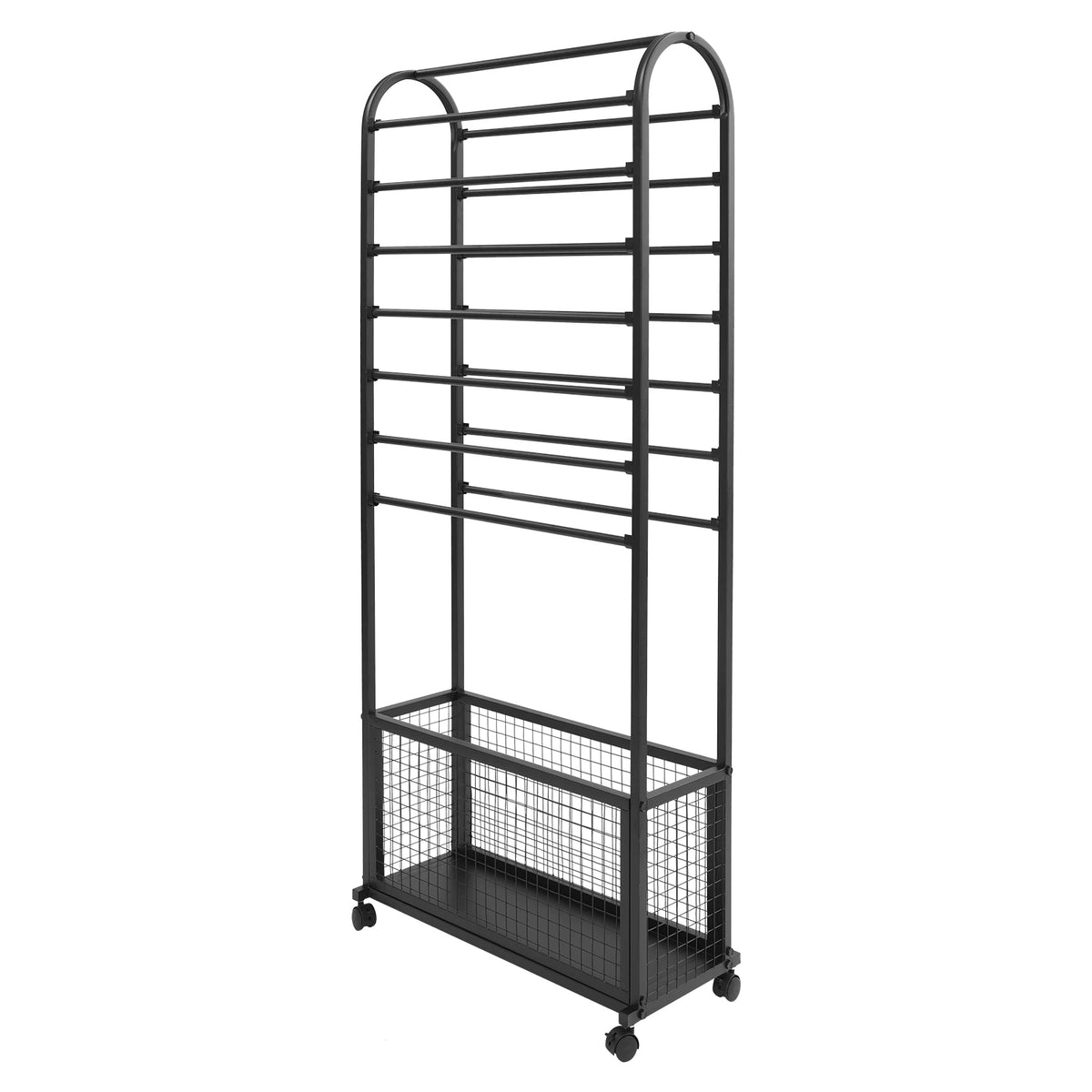 Rolling Ribbon Holder Organizer Rack 15 Rods Iron Ribbon Holder with Storage Basket for Wrapping Paper Ribbons Scarves Clothes 70*30*165cm