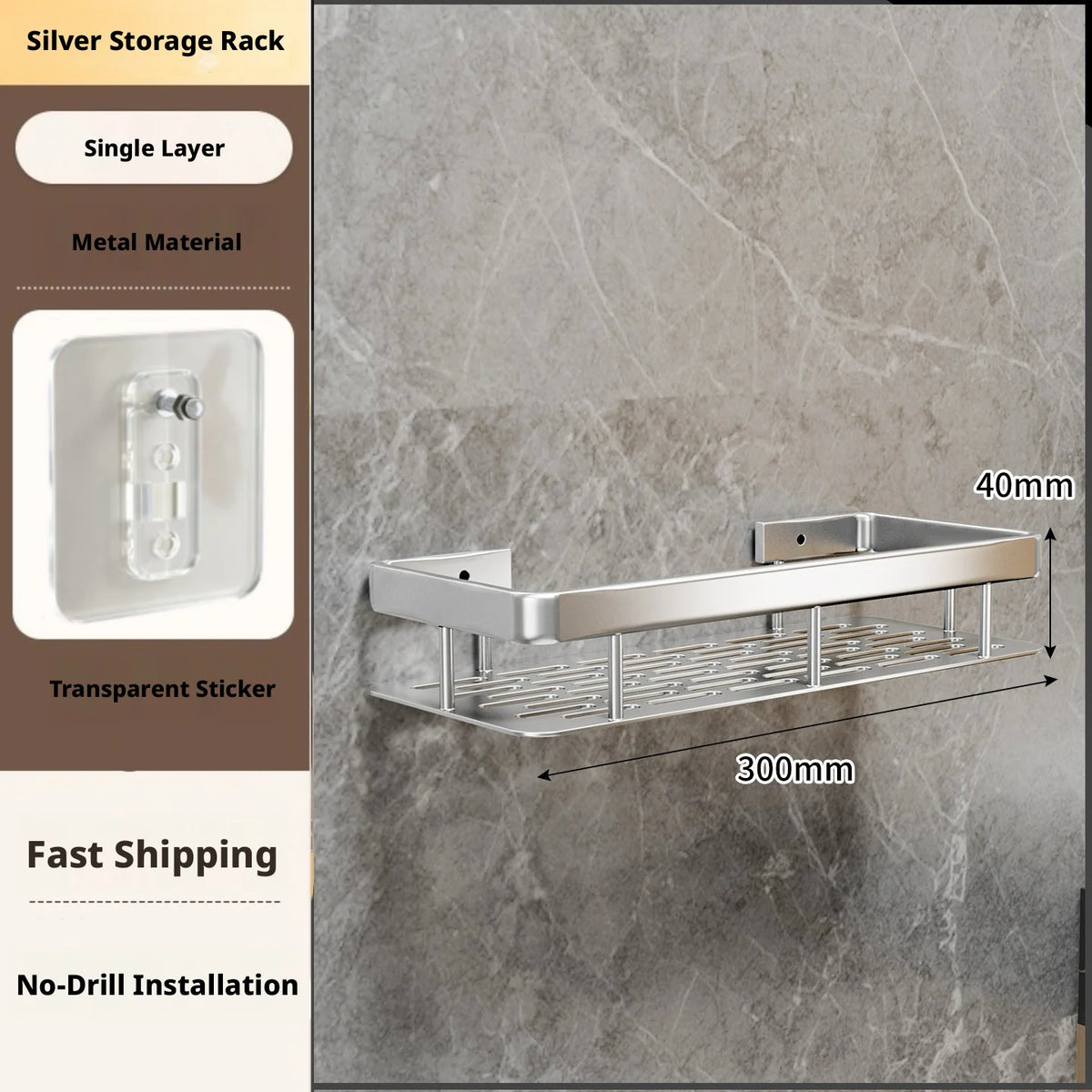 Bathroom Storage Rack, Bathroom Shelves, No-Drill Wall Mount Corner Shelf, Shower Storage Rack Holder