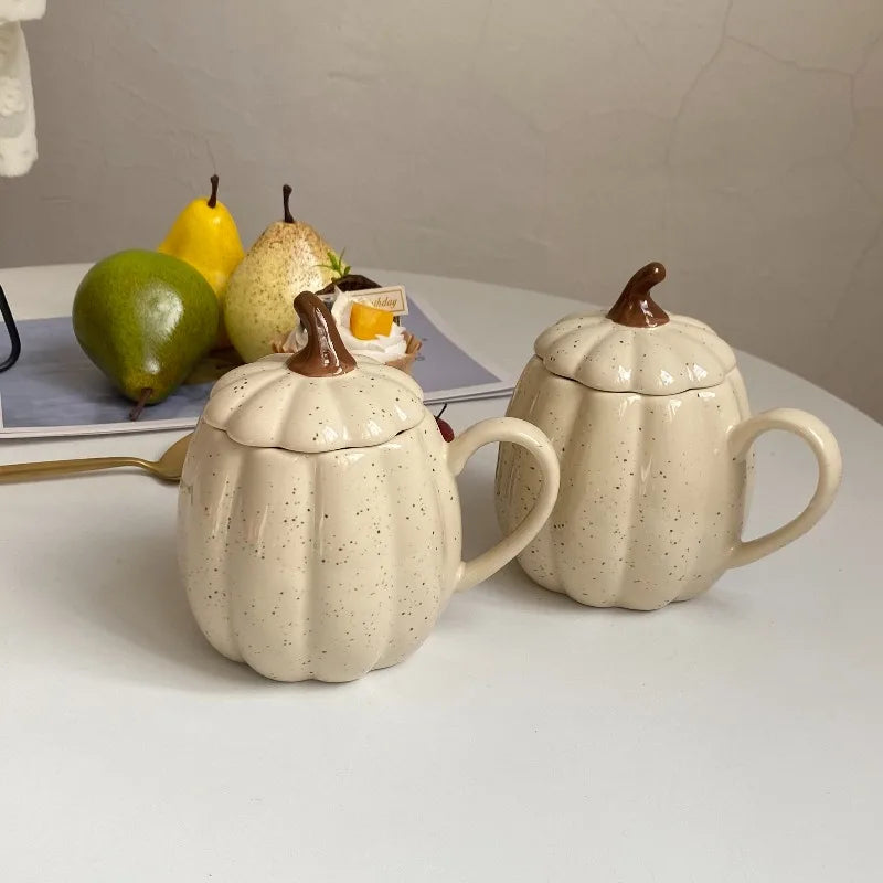 Nordic minimalist ceramic water cup with lids,coffee cup,pumpkin shaped household mugs milk cups,Halloween and Thanksgiving gift