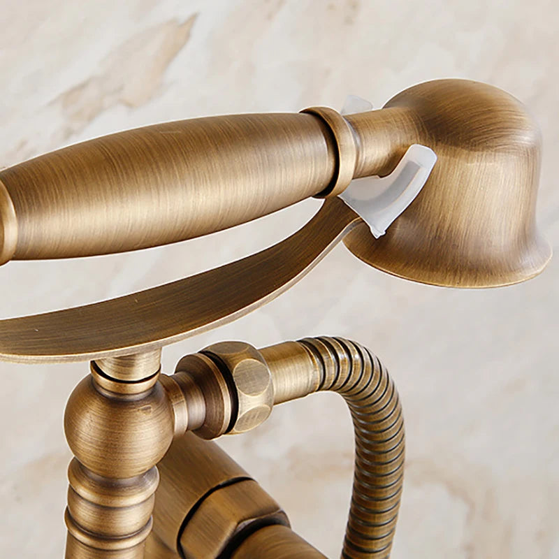 Brass Bathroom Faucet Bathtub Faucets 360 Rotation Floor Stand Faucets Telephone Type Hand Shower Antique Bath Shower Set