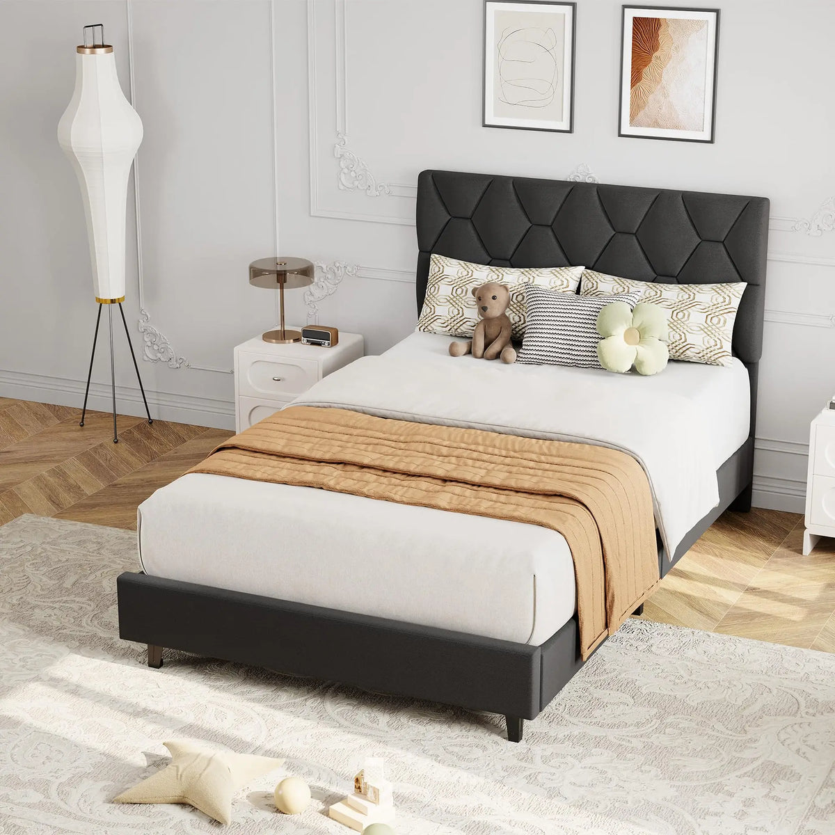 Twin XL Bed Frame Upholstered Platform Mattress Foundation Adjustable Headboard Quiet Heavy Duty No Box Spring Required