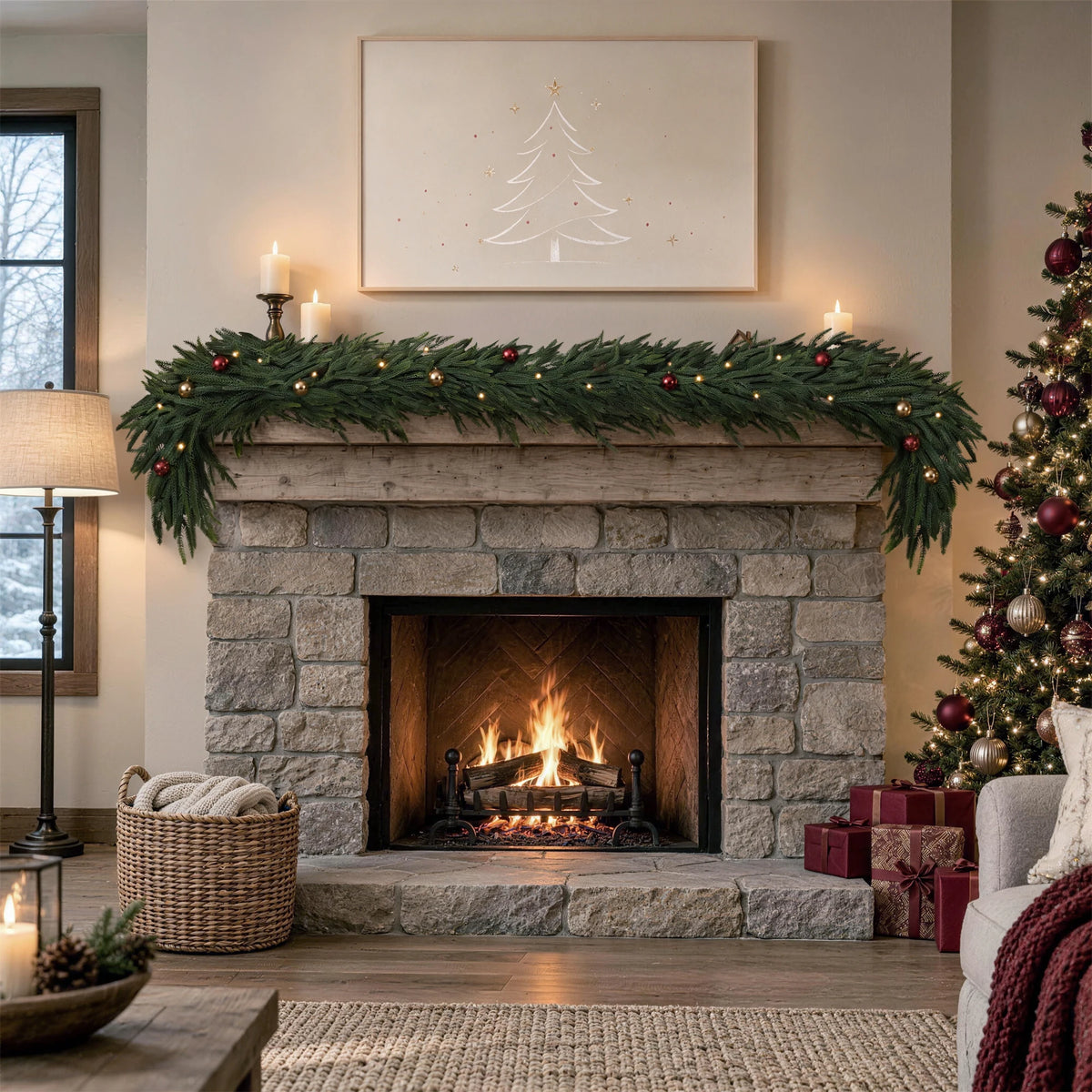 6/9/12FT Christmas Norfolk Pine Garland Real Touch Artificial Greenery Garlands Faux Winter Garland for Mantle Fireplace Table Stair Front Door Indoor Outdoor Holiday Xmas Decorations