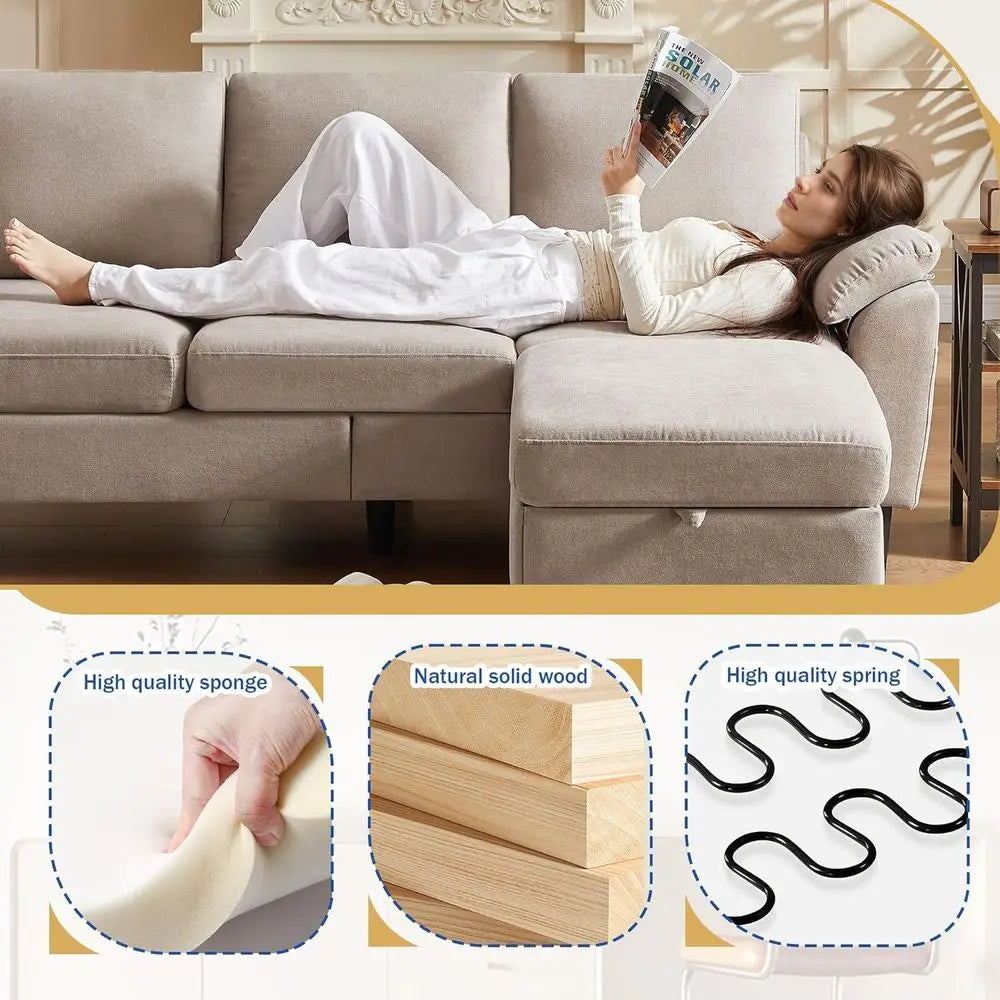 80" Convertible Sectional Sofa, Small L Shaped 3 Seat Couch with Reversible Storage Chaise, Polyester Fabric Sofa Couches