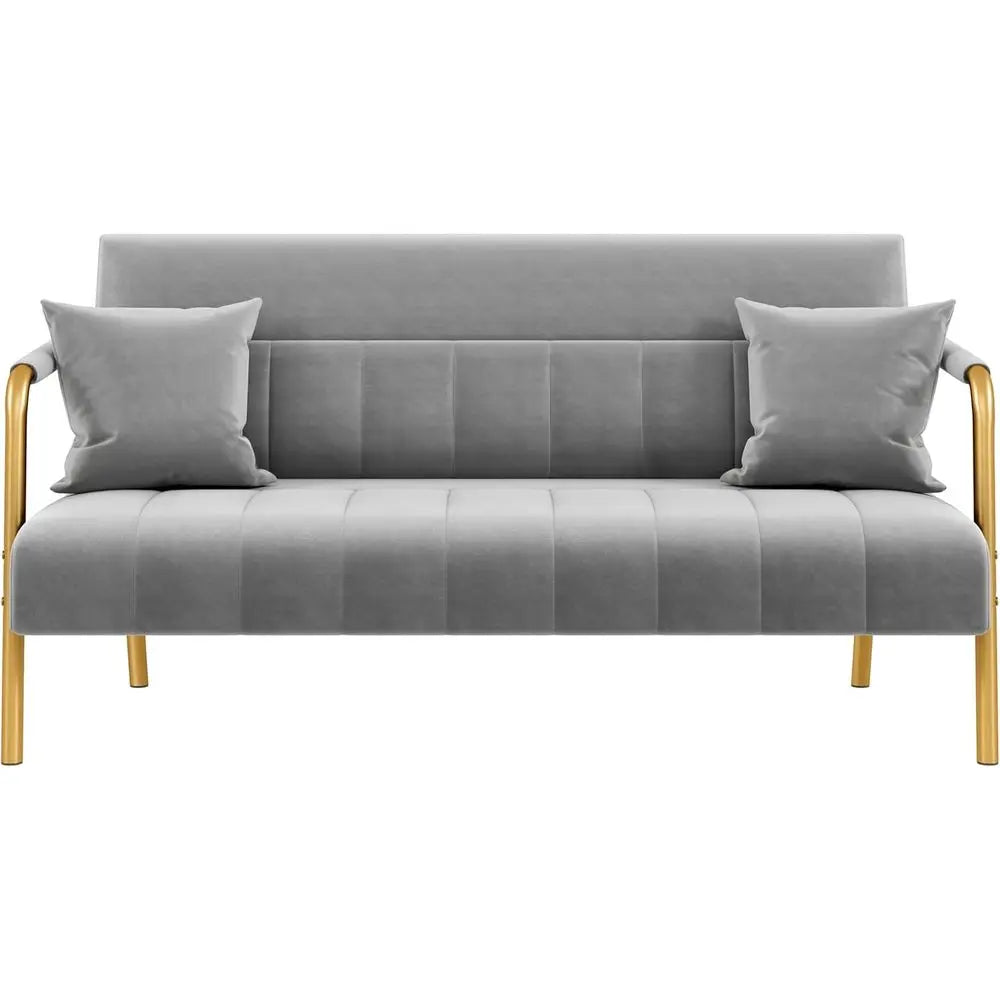 56.5" Luxurious Velvet fabric Couch with Gold-Tone Metal Arms and Legs or Living Room, Home Office