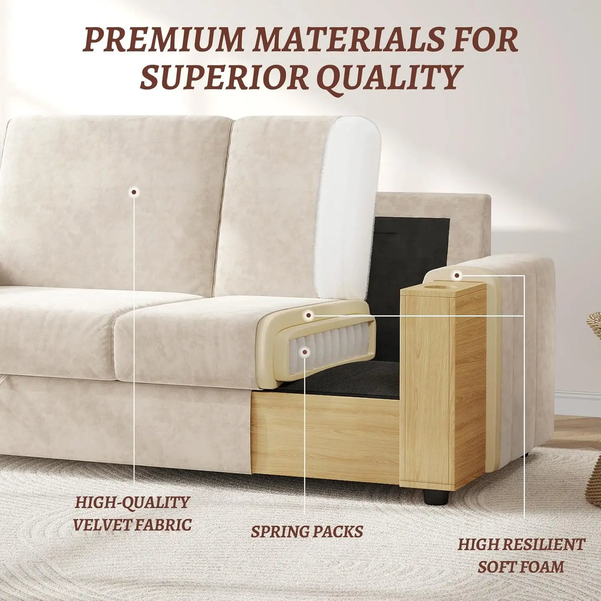 75/88 Inch Loveseat Sofa, Velvet Fabric Couch with Storage, Cup Holder, Charging Ports, Heightened Backrests, Removable Cover