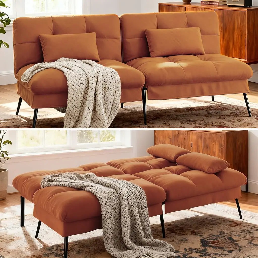 72 Inch Futon Sofa Bed - Fabric Convertible Couch Adjustable Backrest Folding Sleeper Recliner for Living Room Black