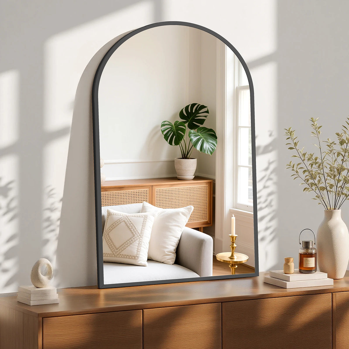 Arched Bathroom Mirror or Over Sink Wall Mounted Aluminum Alloy Frame Mirror Horizontal or Vertical Hanging Modern Wall Mount Vanity Mirror for Home