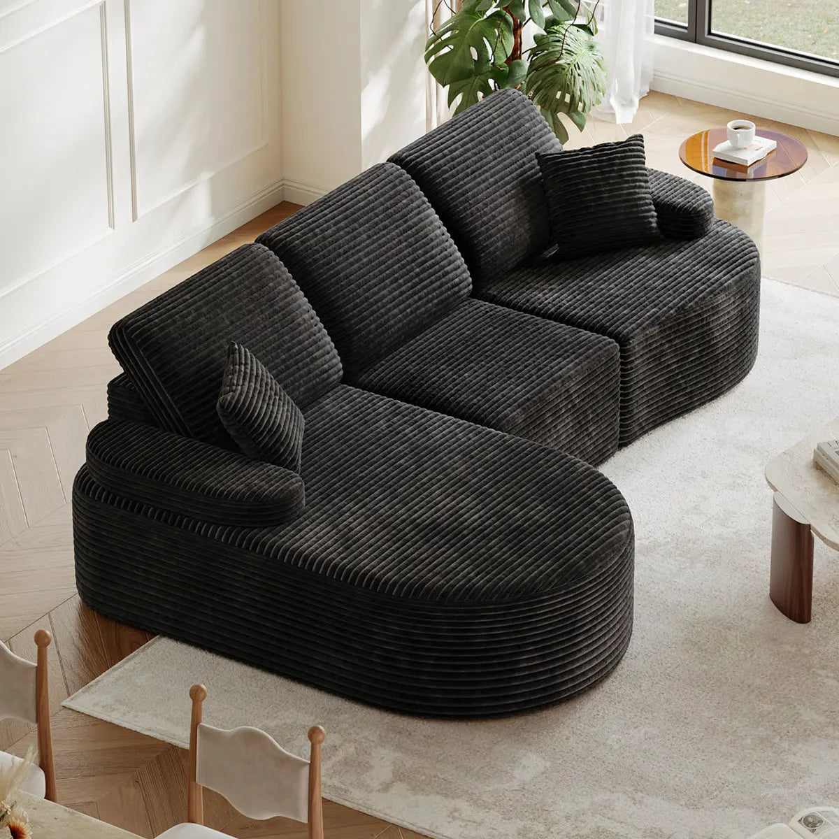 113.4" Modular Sectional Curved Sofa with Chaise, L-Shaped Corduroy Boneless Couch, Deep Seat Corner Couch for Living Room