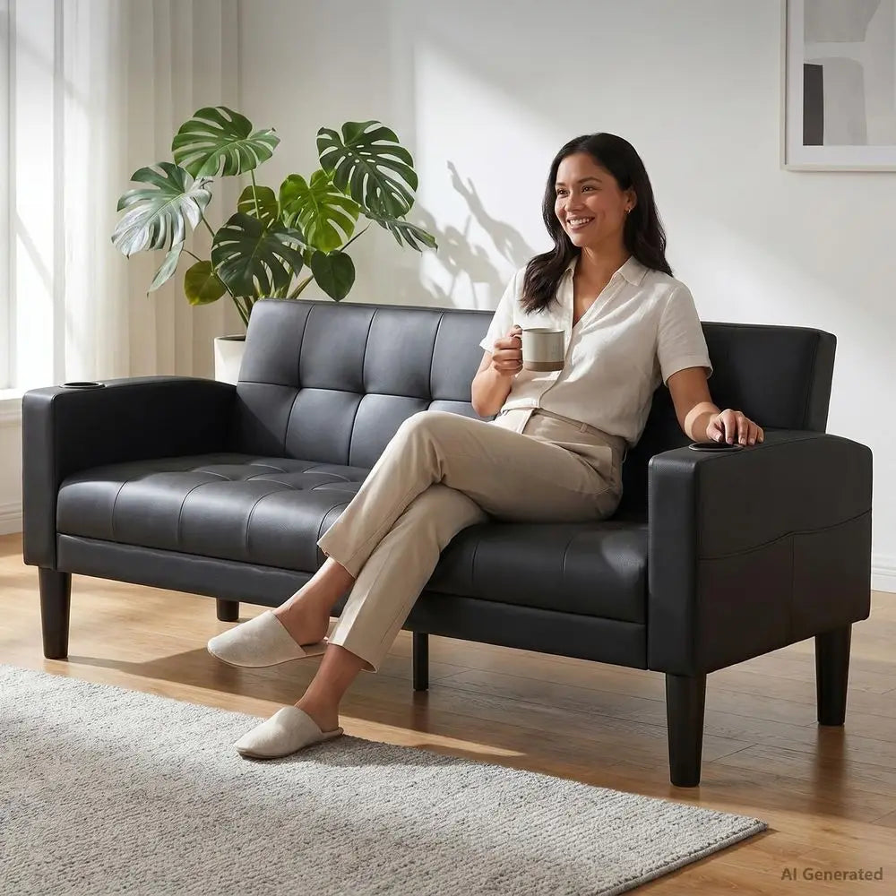 62" Loveseat Couches Upholstered Leather Love Seat Sofas Couch with 2 USB, Cup Holders