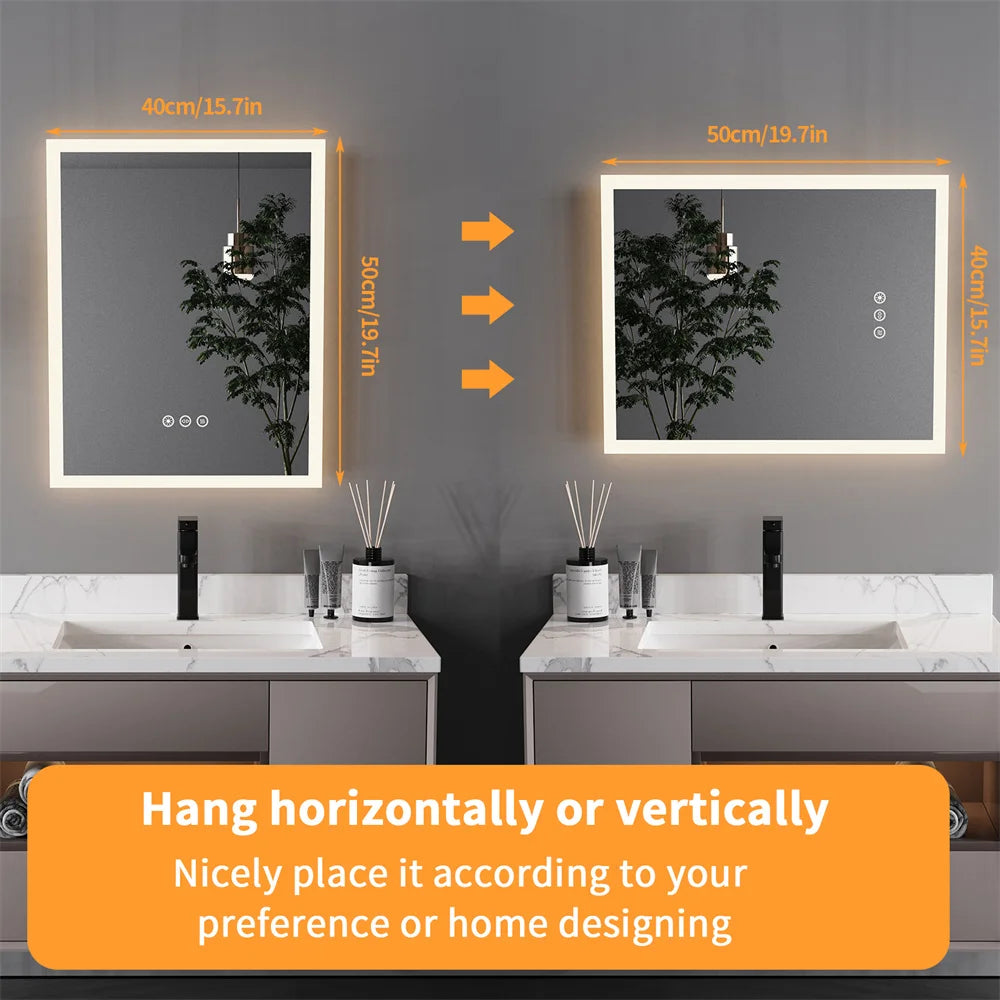 Wall Mounted LED Bathroom Mirror Smart Touch Vanity Makeup Mirror with 3 Color Dimmable Feature And Defog Function