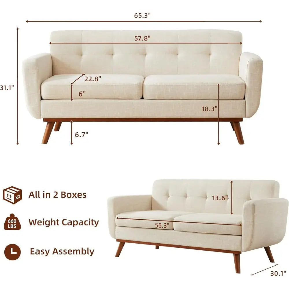 Loveseat Sofa, Century Love Seat Couches, Small Sofa or Living Room, Bedroom, Office, Button Tufted Upholstered Furniture