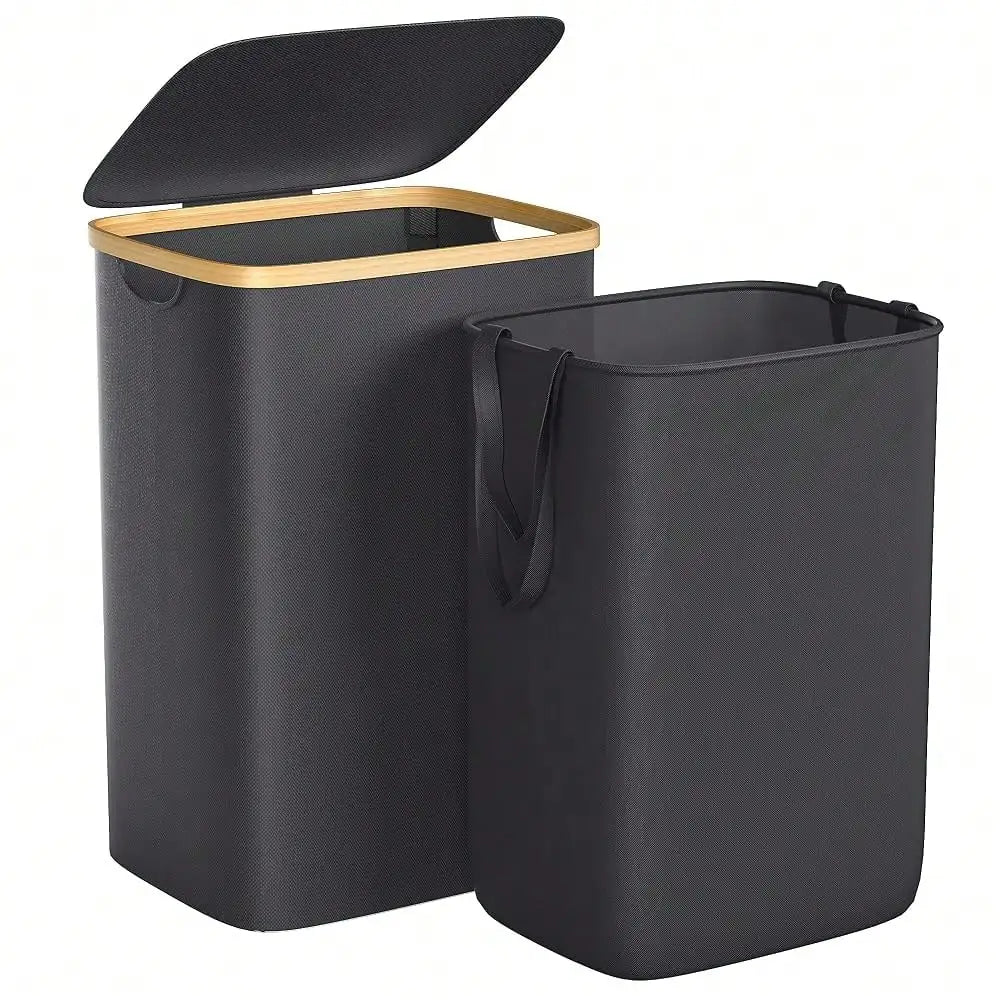Large Laundry Hamper, 100L Waterproof Laundry Basket With Lid And Removable Bag, Collapsible Tall Clothes Hamper With Bamboo Handles For Clothes Toys In Dorm Bedroom Bathroom, Beige