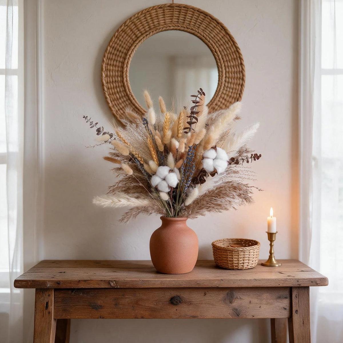 84PCS Pampas Grass Bouquet 17.5in Mixed Dried Flowers Cotton Wheat Stalks Dried Lavender Bunny Tails Eucalyptus Farmhouse Rustic Boho Home Wedding Thanksgiving Fall Decor Table Centerpiece Vase Filler Vase Not Included