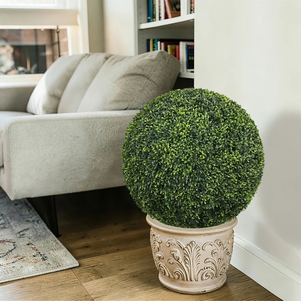 Topiary Balls Artificial Outdoor Faux Boxwood Plants Large Green Decorative Spheres for Garden Front Porch Patio Planter Decoration, 2pcs/set