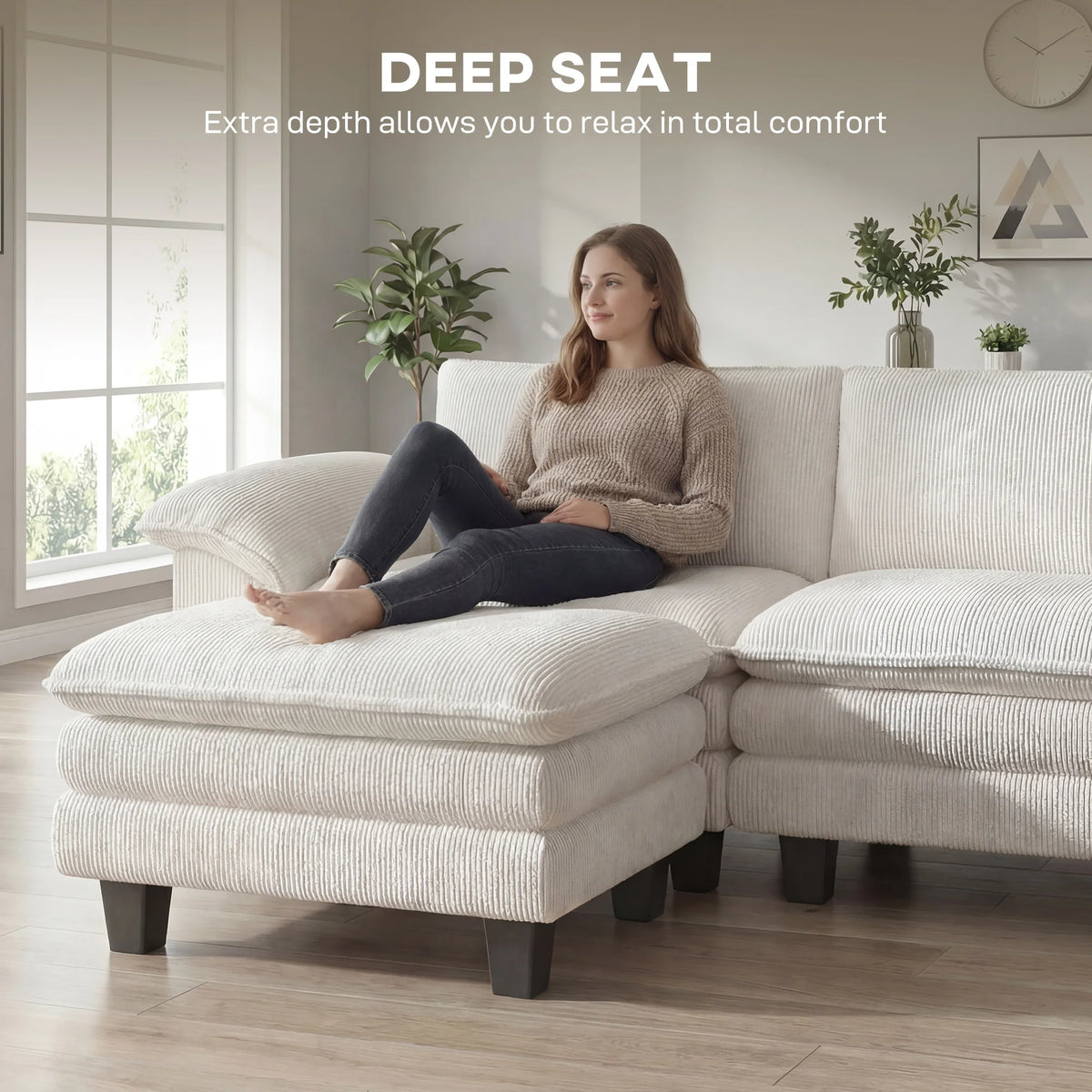 Modular Sectional Sofa Couch, 124" Oversized Cloud Couch, Beige