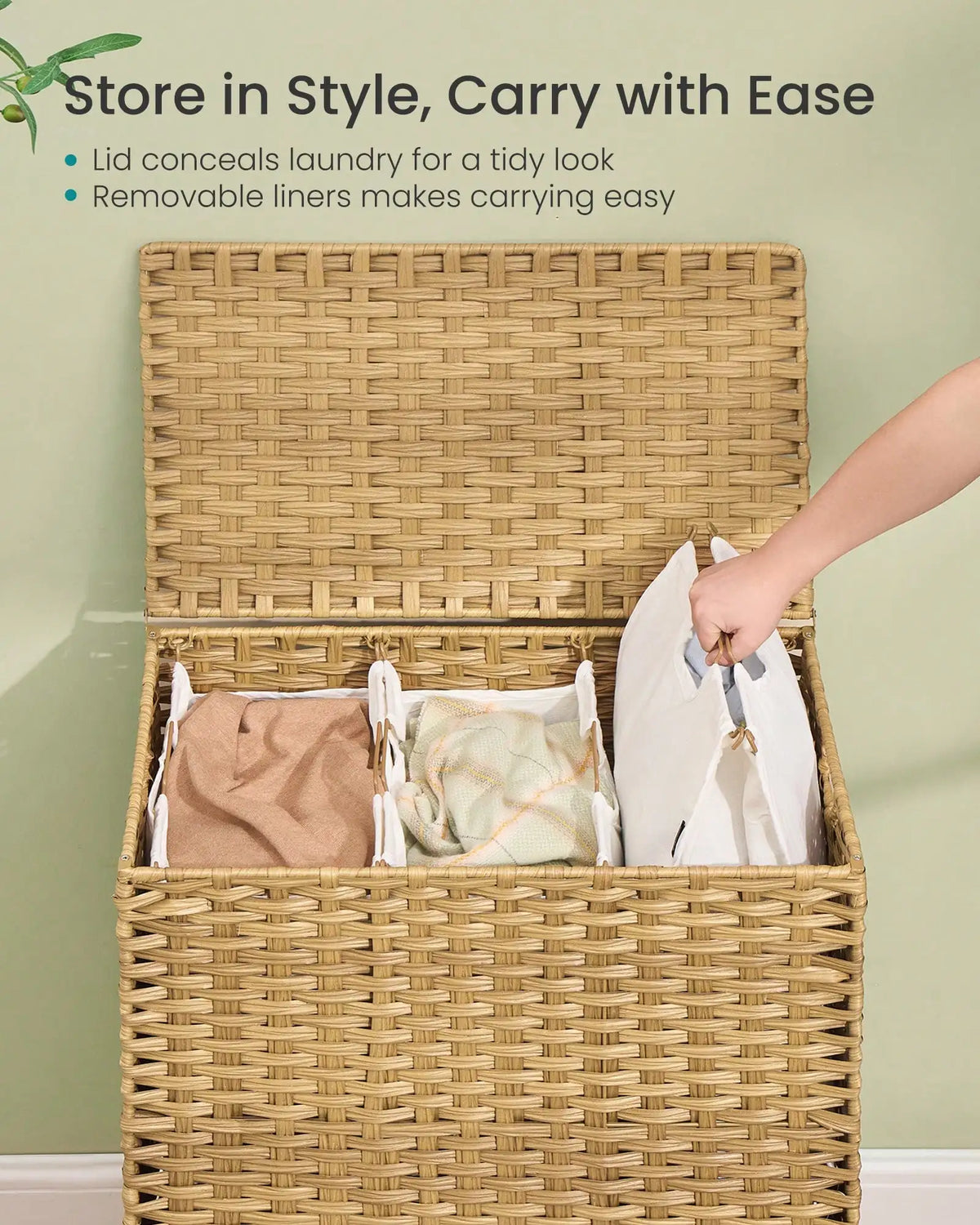 Laundry Hamper With Lid, 42.2 Gal (160L) PE Rattan Laundry Basket With Removable Washable Liners, For Bedroom & Living Room