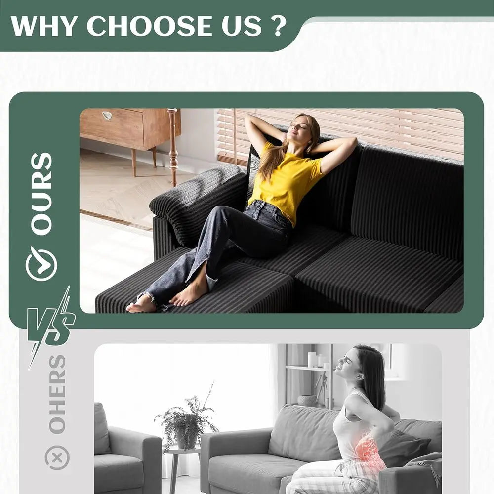 Convertible Sectional Couches, 3 Seat L Shaped Couch Sofa with Removable Pillows Sot Corduroy fabric Small Couch Century or Living
