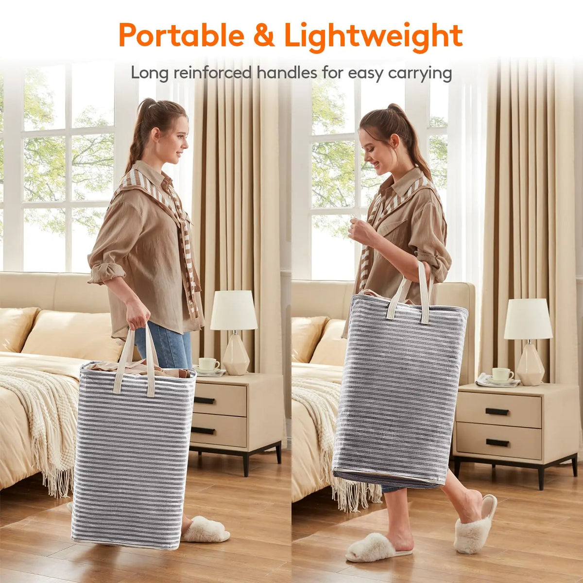 80L Large Laundry Baskets, 2 Pack, Reinforced Handles, Grey Collapsible Laundry Hamper, Dirty Clothes Hamper, Waterproof Freestanding Design for Dorm, Laundry Room, Bedroom, Bathroom