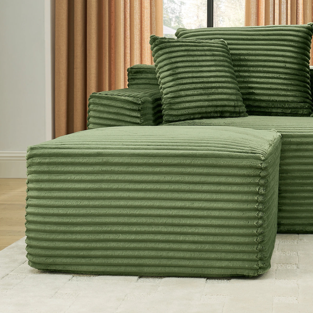 115" Comfy U-Shaped Sectional Couch, Modern Corduroy Sofa with Chaise and Ottoman, No-Tool Assembly Free Modular Cloud Sofa for Living Room Apartment, Green