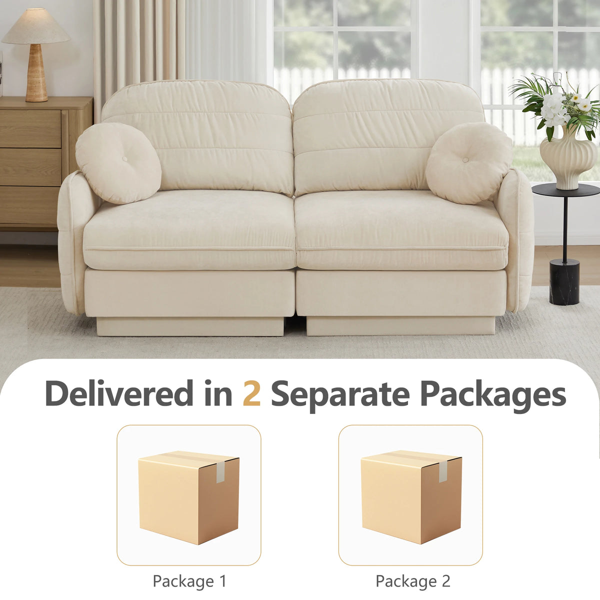 Chenille Loveseat Sofa 2-Seater Cloud Sofa with Round Pillows, Deep Seat Sofa Couch For Living Room