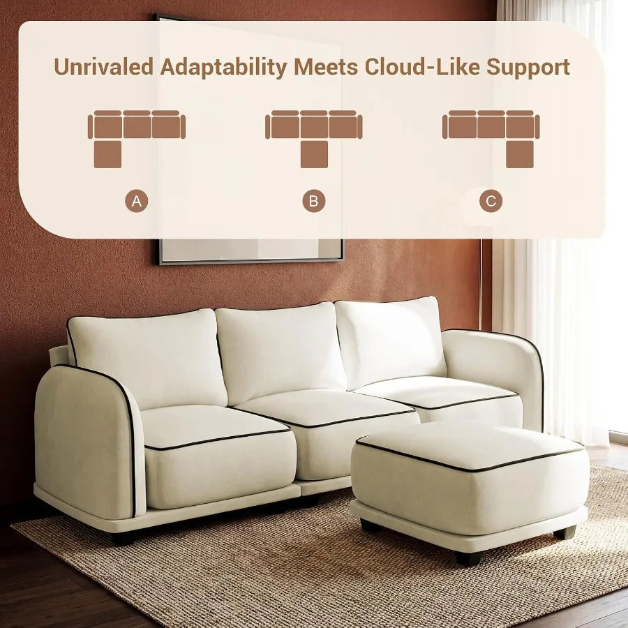 104 Inch L Shaped Oversized Cloud Chenille Sofa 4 Seater Modular Sectional Couch Movable Ottoman 3 Back Pillows Beige Multi Scen