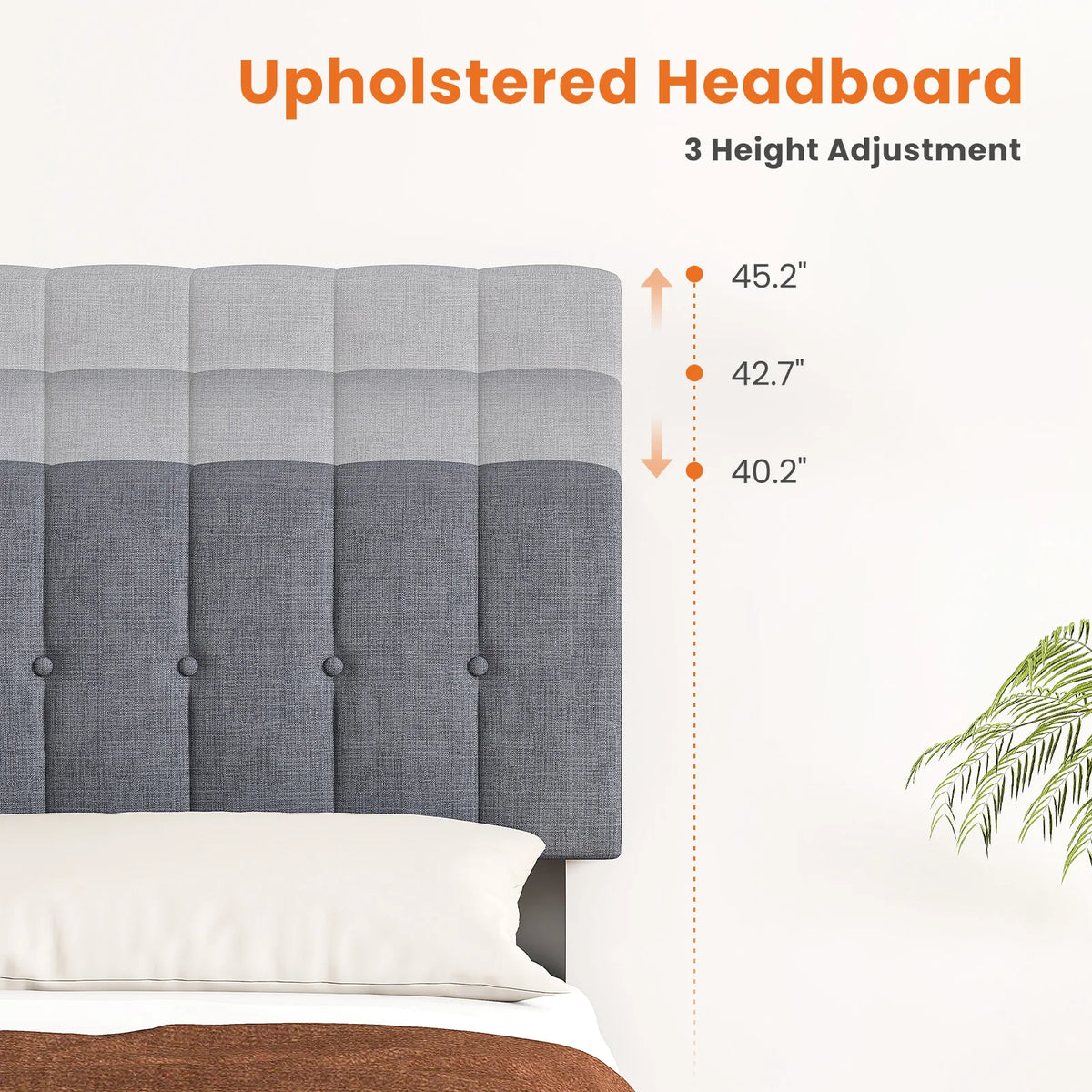 Basic Fabric Upholstered Bed Frame Platform Bed with Headboard 530LBS Sturdy Wooden Slats Support Easy Assembly Noise Free