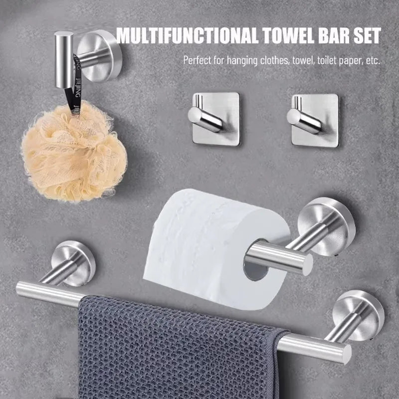 1Set Stainless Steel Wall Hook Multifunctional Towel Hook Toilet Paper Holder Towel Bar Bathroom Accessories