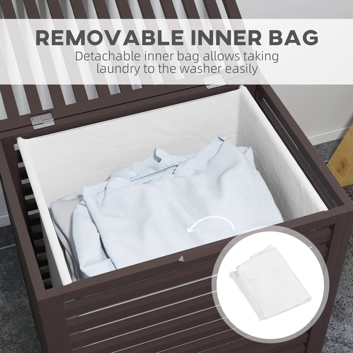 Bamboo Laundry Hamper with Lid, Laundry Basket with Removable Liner Bag, Dirty Clothes Hamper, 19.75 x 14.25 x 23.5 Inches, Coffee