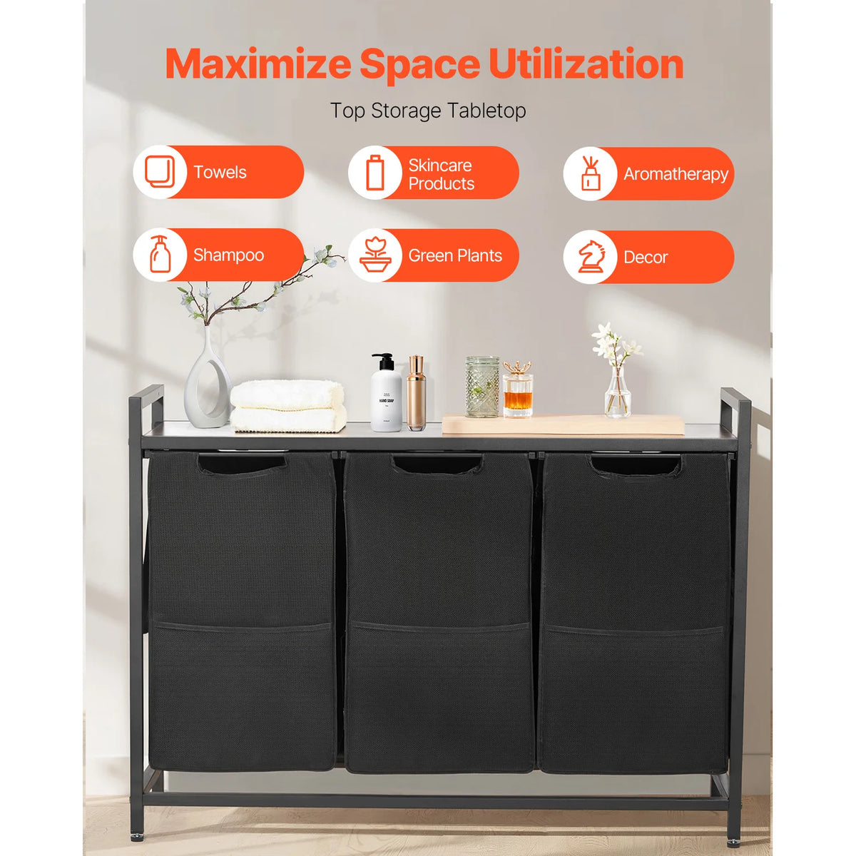 Laundry Sorter Large Laundry Hamper with Metal Frame Freestanding Storage Organizer Baskets for Dirty Clothes, Bathroom